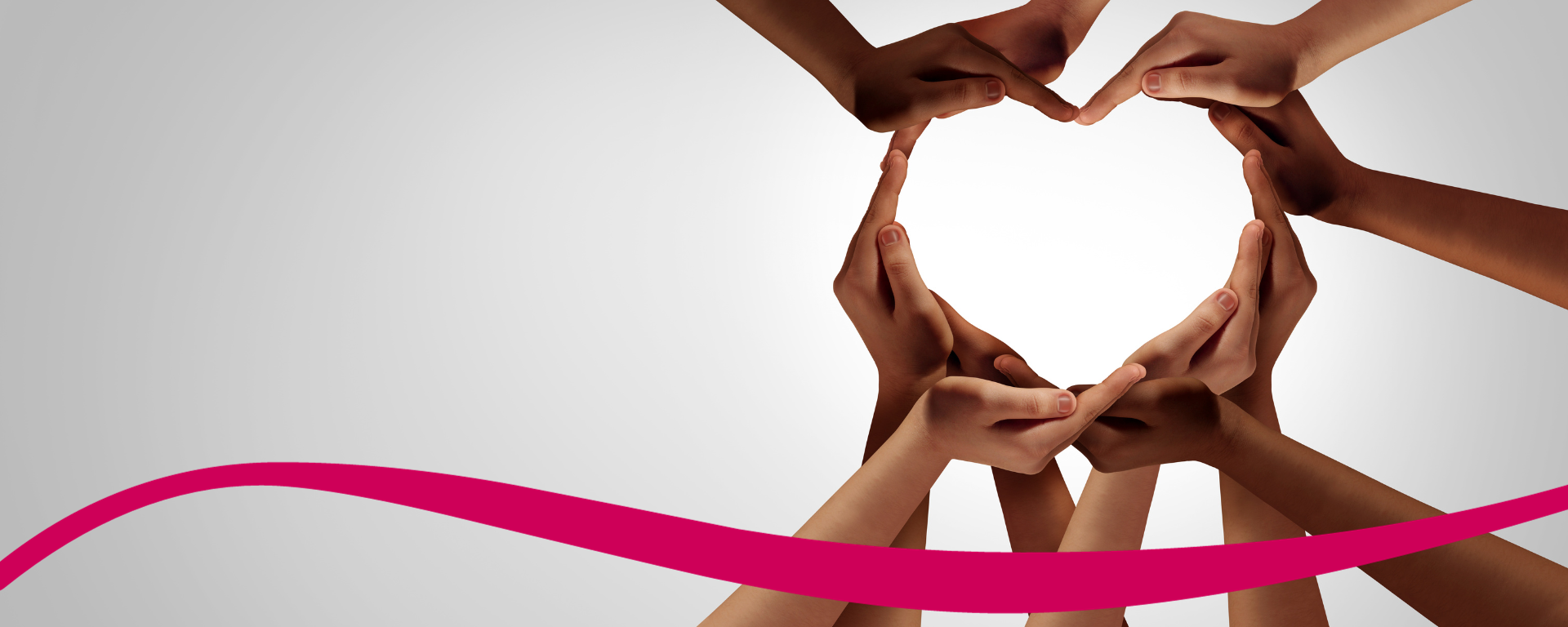 women holding their hands in the shape of a heart with a pink swoosh across the bottom