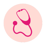 Illustrated image of a stethoscope in a pink circle