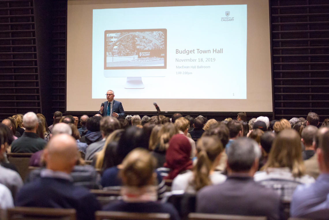 President McCauley leads the budget town hall. 