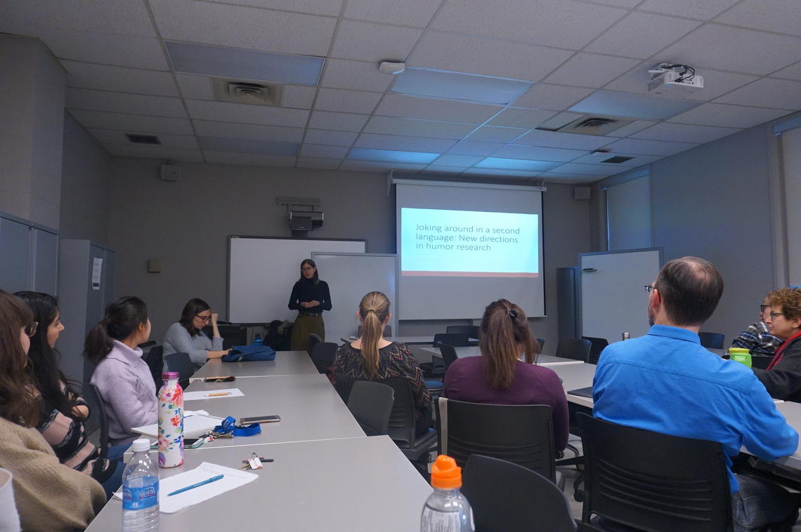 Rachel Shively gives her talk at UofC