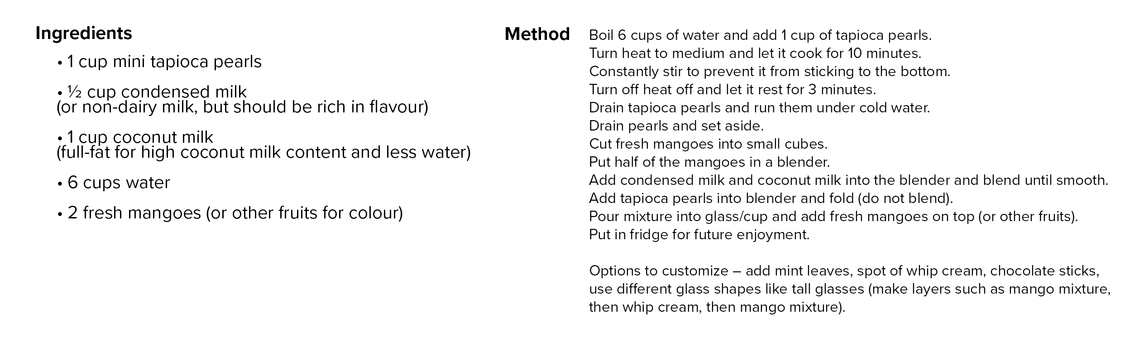 Mango Sago Ingredient and Method