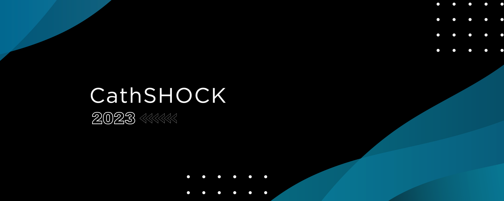 Cathshock 2023 on a black background with blue graphic elements