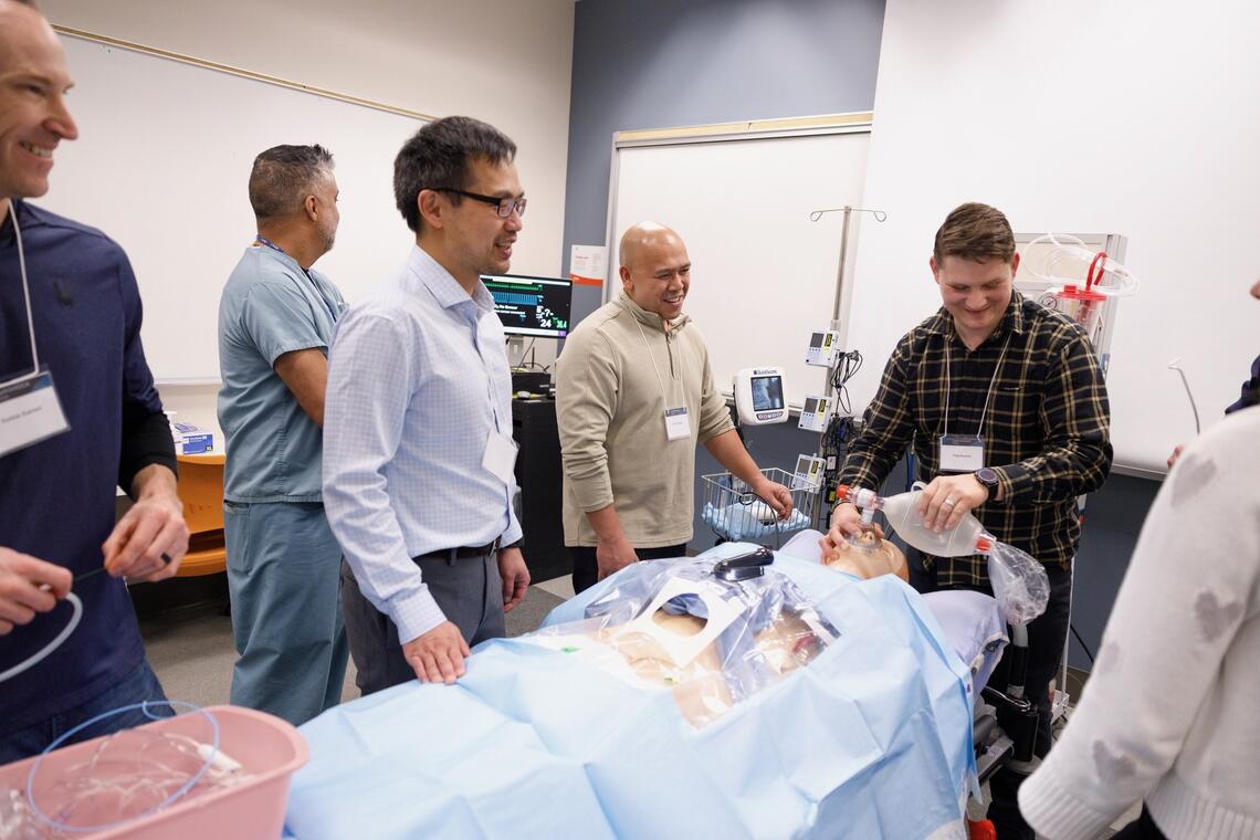 Cath lab allied health and attendings participating in shock team simulation Cath lab allied health and attendings participating in shock team simulation