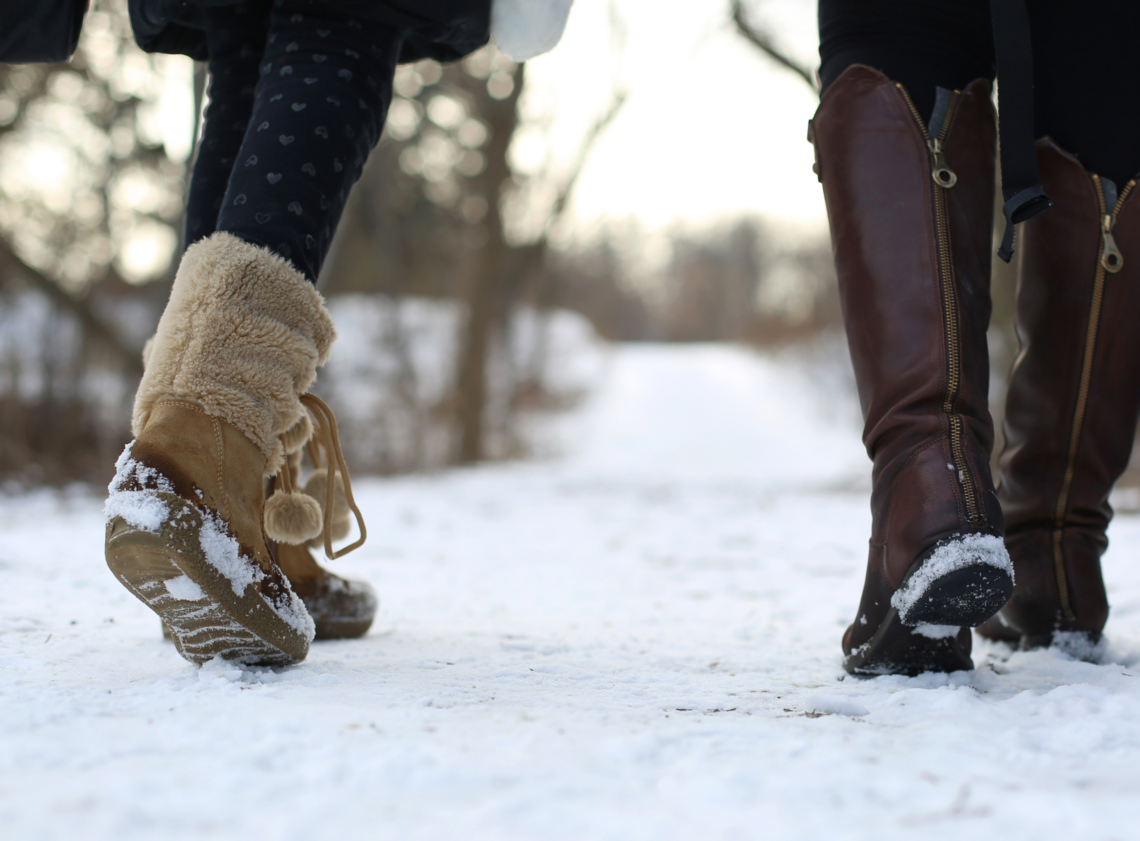 people walking outside in the winter