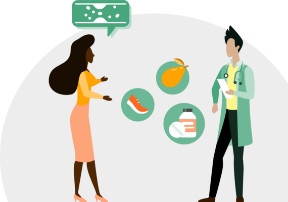 Illustrated image of a doctor and a woman talking about cholesterol